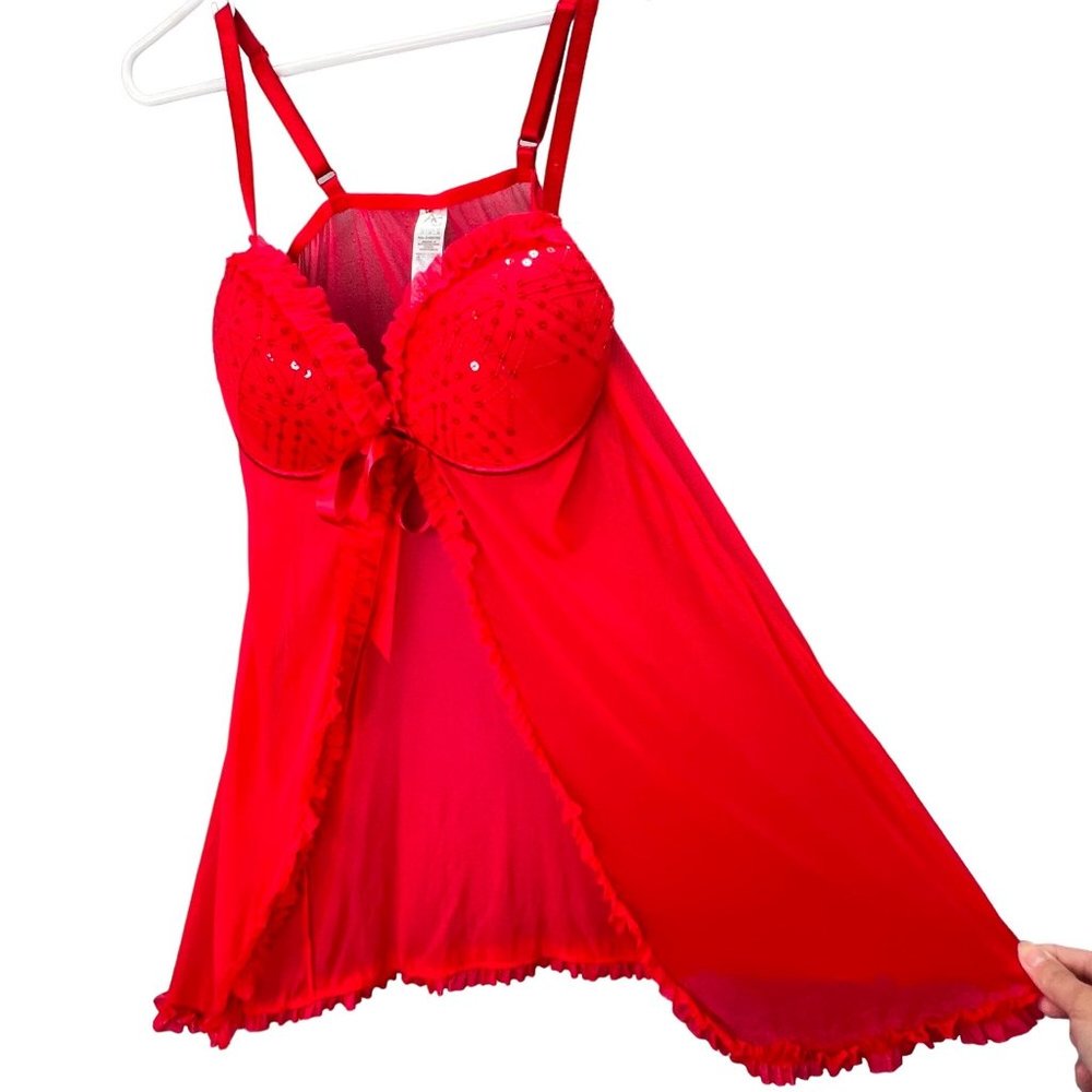 Ann Christine Intimate Babydoll Nightie Top 36B Open Front Sexy Bow Bra Padded